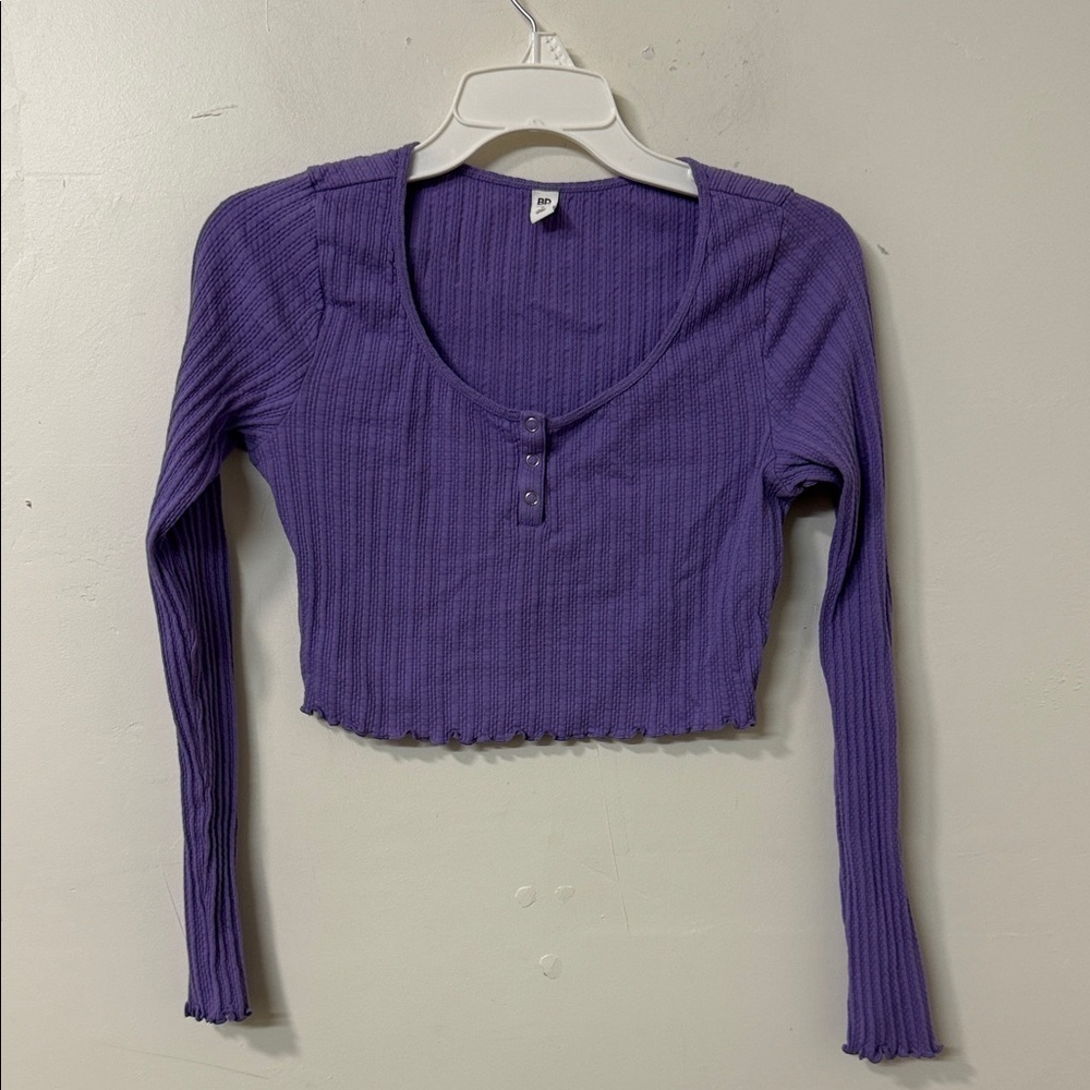 BP Purple Ribbed Long Sleeve Crop Top